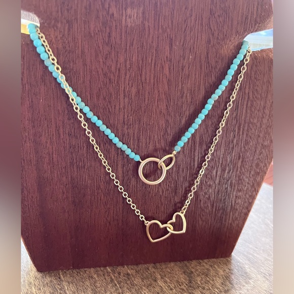 NWT Lucky Brand Turquoise Beaded Heart Layer Necklace - Picture 7 of 11